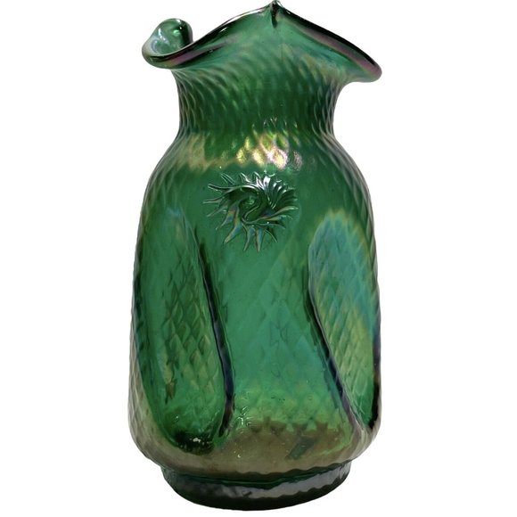 Antique 1900s Pallme-Konig Art Nouveau Green Iridescent Art Glass Vase Austrian - Picture 2 of 10